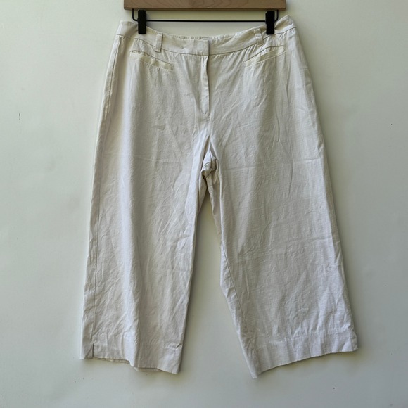 Tommy Bahama Pants - Tommy Bahama Wide Leg Pants Womens 10 Beige Stretch Silk Blend Cropped Beachy